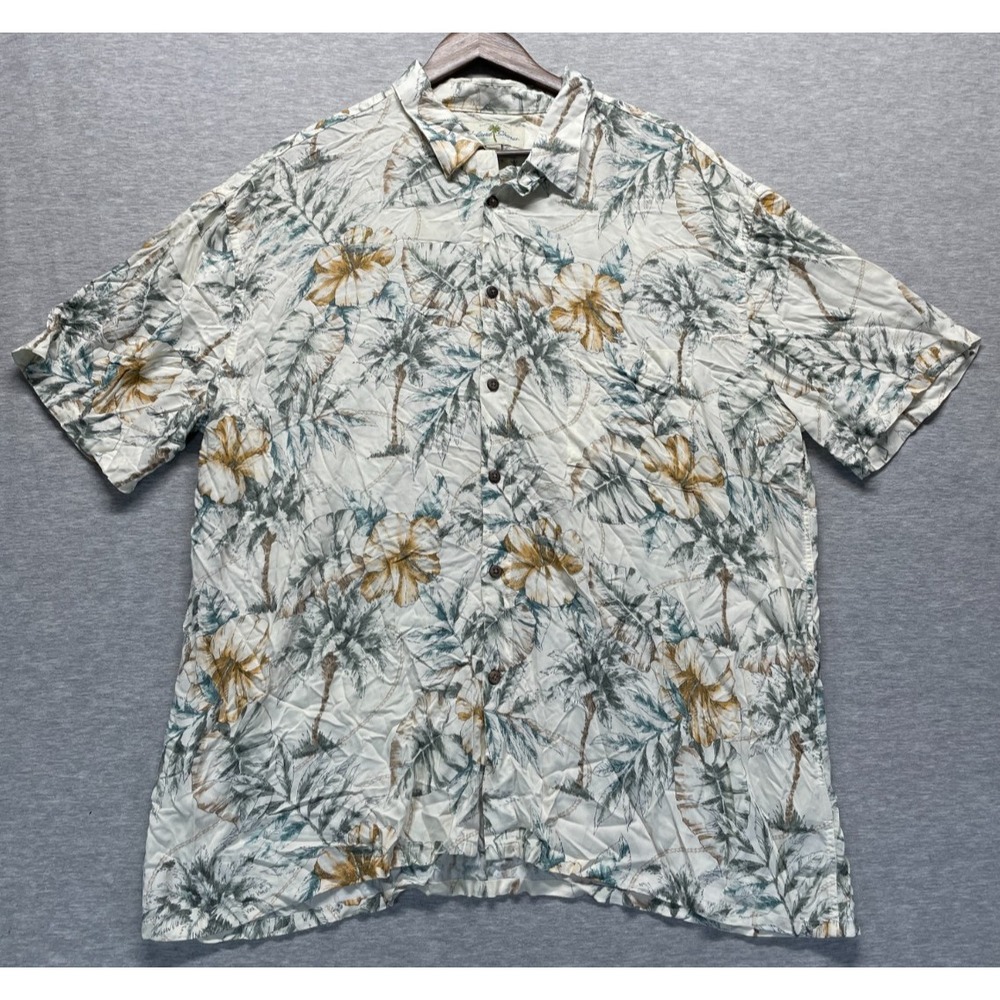 Island Shores Hawaiian Shirt Mens 2XL Multi Tropical Palm Tree Print Button-Up